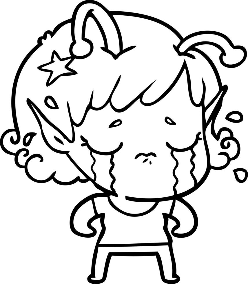 niña alienígena llorando de dibujos animados vector