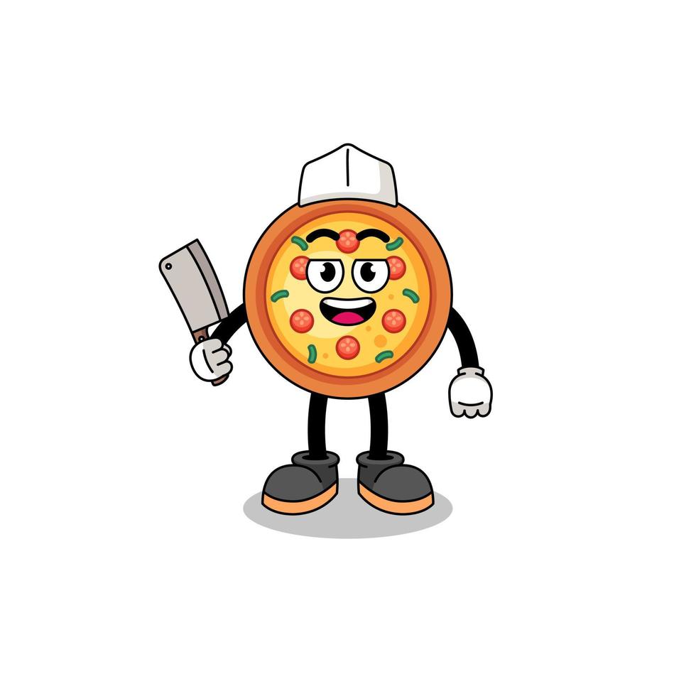 mascota de pizza como carnicero vector