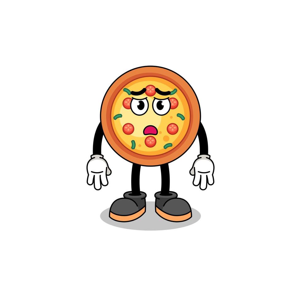 pizza cartoon illustration with sad face vector