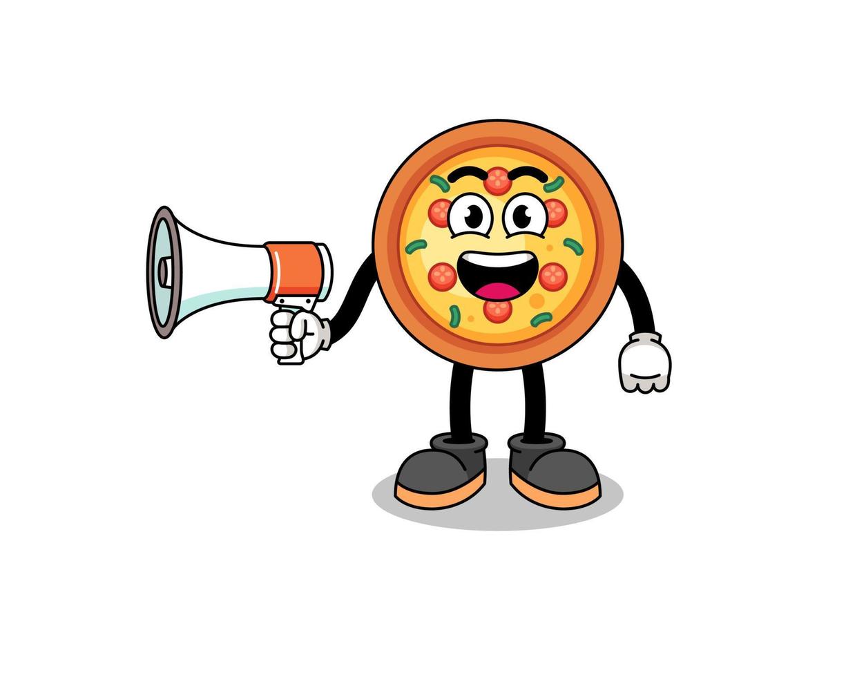 pizza cartoon illustration holding megaphone vector