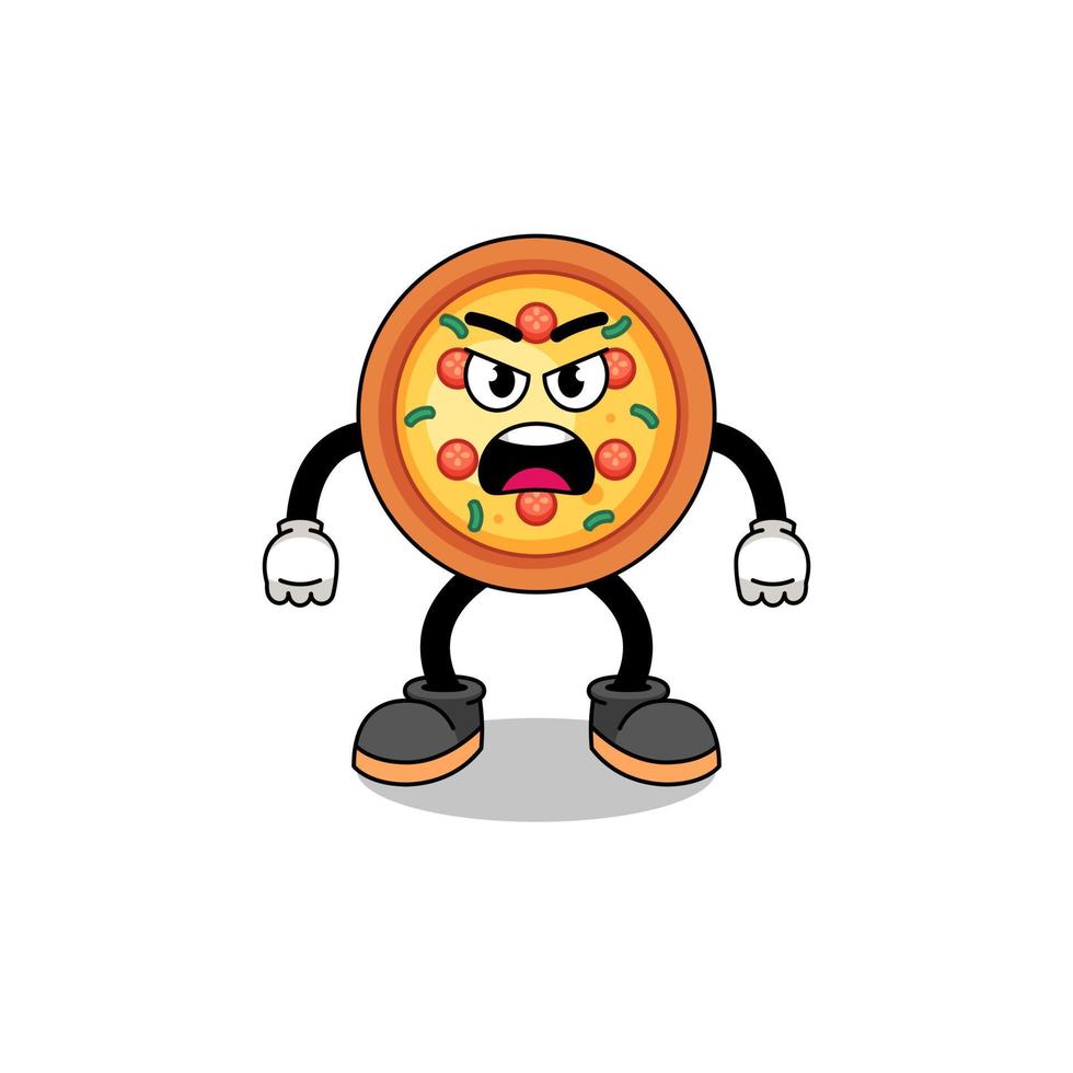 pizza cartoon illustration with angry expression vector