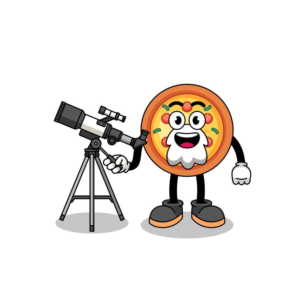 Illustration of pizza mascot as an astronomer vector