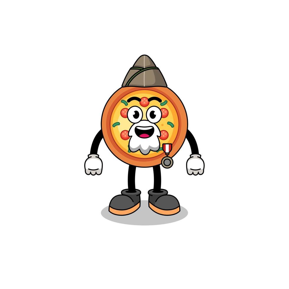 caricatura de personaje de pizza como veterano vector