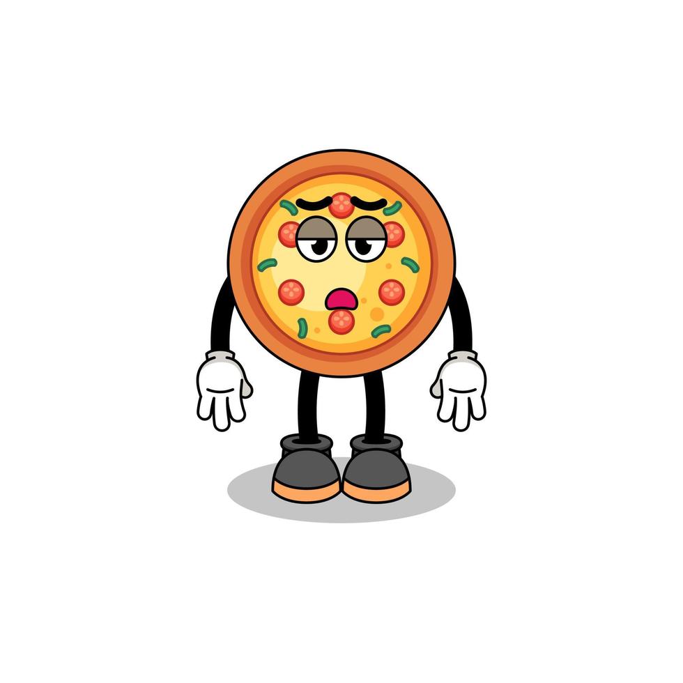 pizza cartoon with fatigue gesture vector