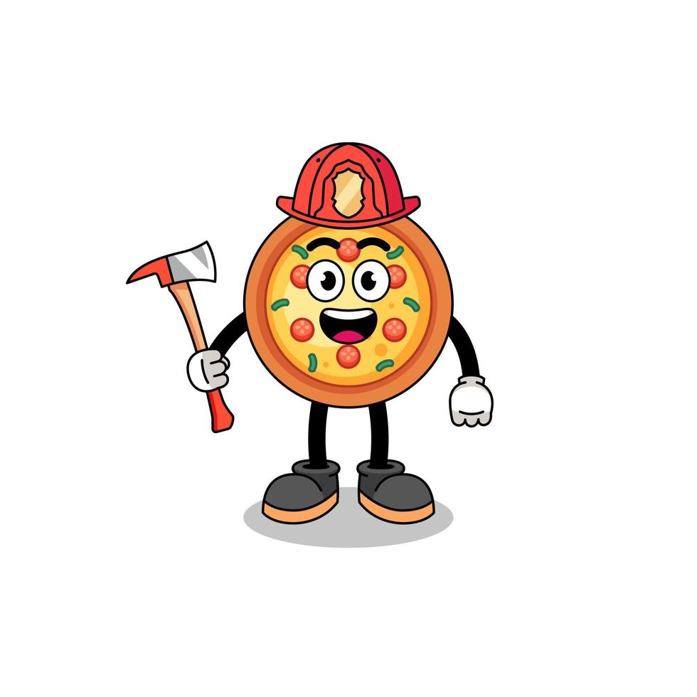 Cartoon mascot of pizza firefighter vector