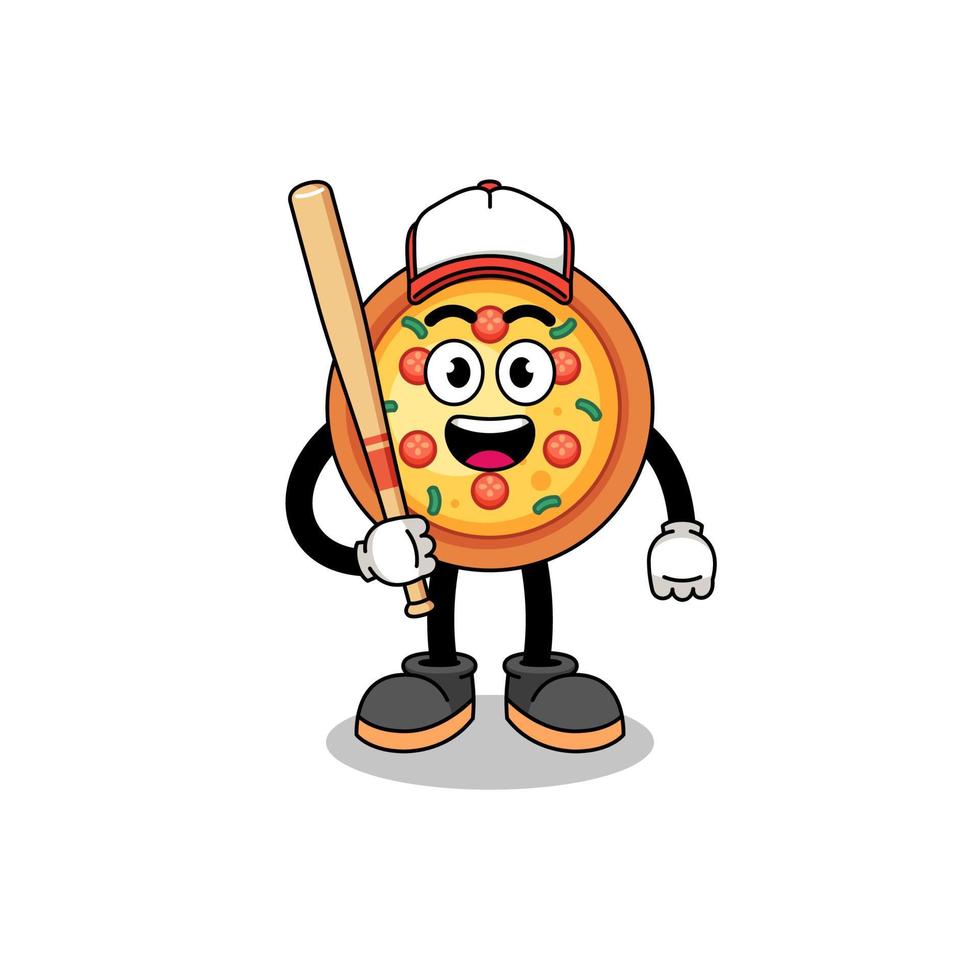 pizza mascot cartoon as a baseball player vector