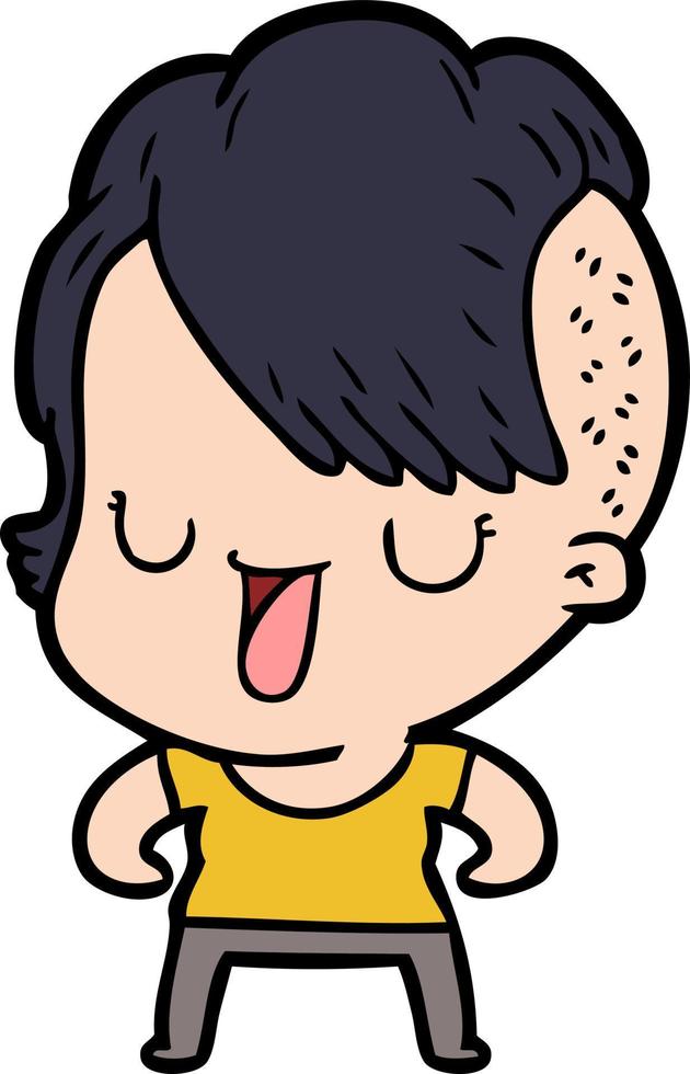 cute cartoon girl with hipster haircut vector