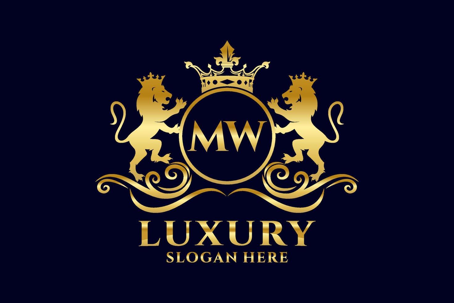 Initial MW Letter Lion Royal Luxury Logo template in vector art for luxurious branding projects and other vector illustration.