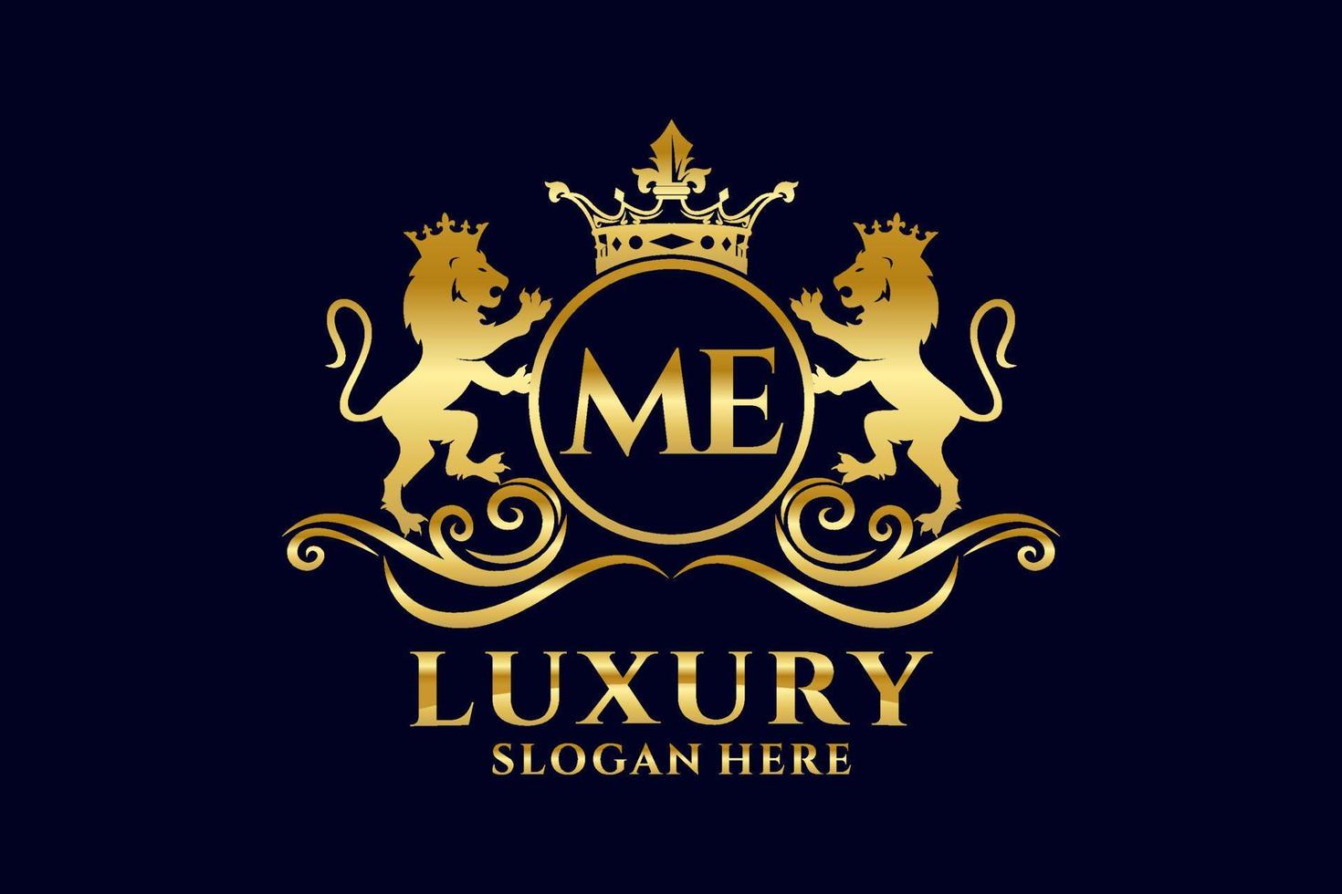 Initial ME Letter Lion Royal Luxury Logo template in vector art for luxurious branding projects and other vector illustration.