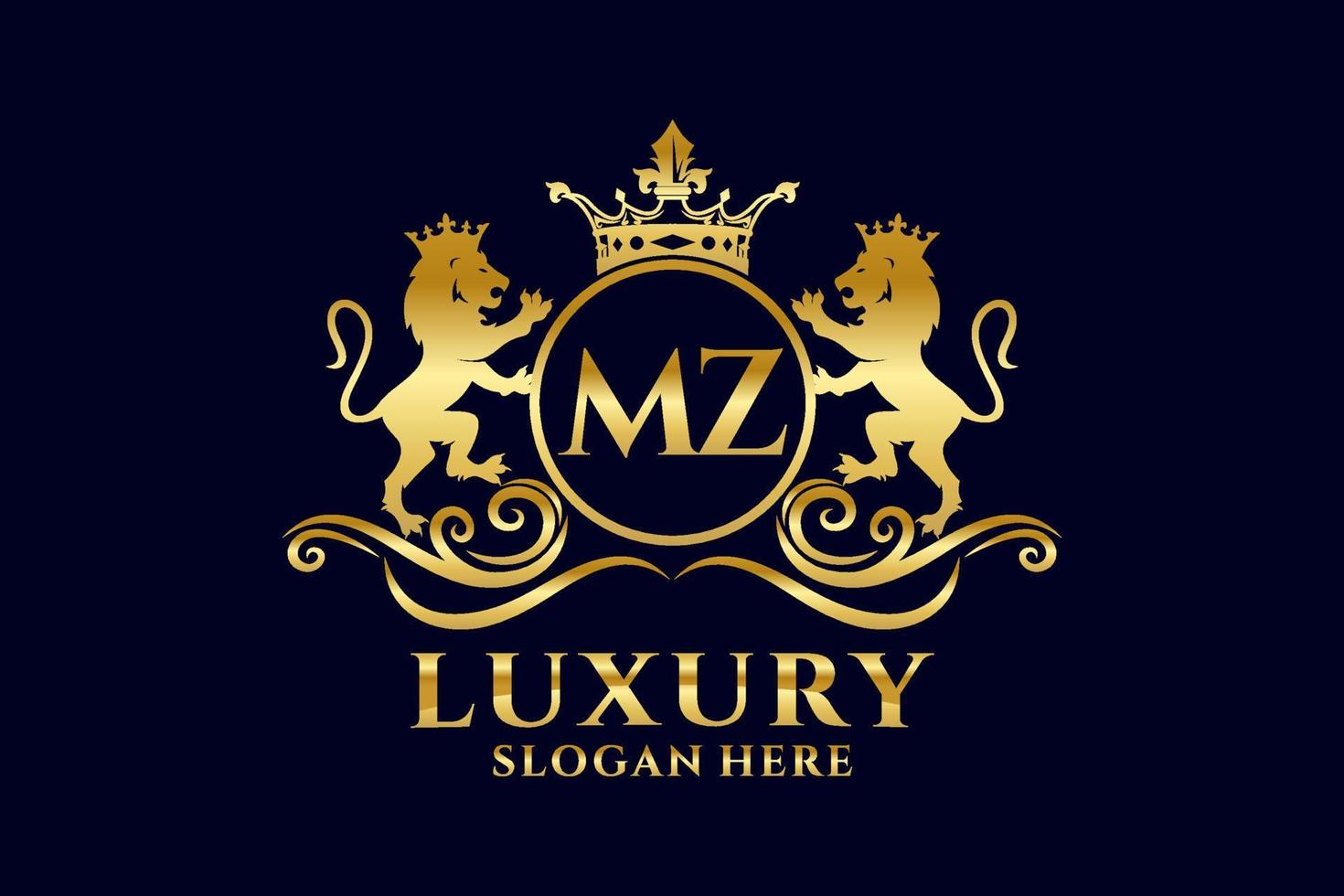 Initial MZ Letter Lion Royal Luxury Logo template in vector art for luxurious branding projects and other vector illustration.