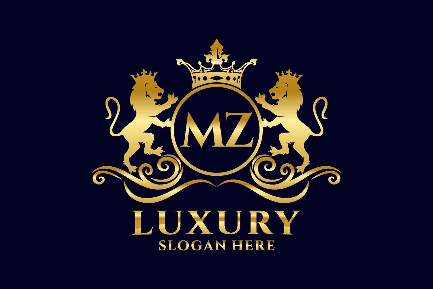 Initial MZ Letter Lion Royal Luxury Logo template in vector art for luxurious branding projects and other vector illustration.