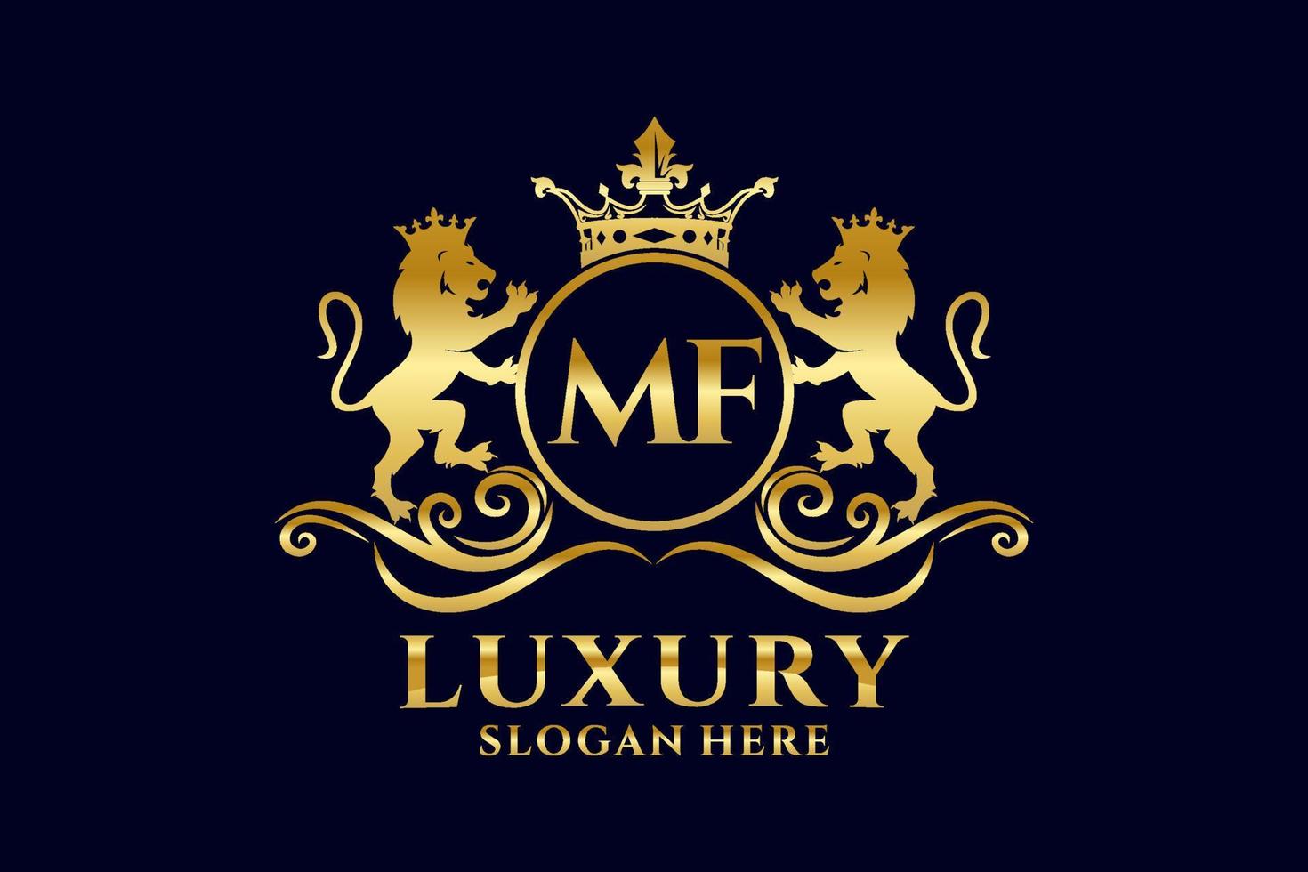 Initial MF Letter Lion Royal Luxury Logo template in vector art for luxurious branding projects and other vector illustration.
