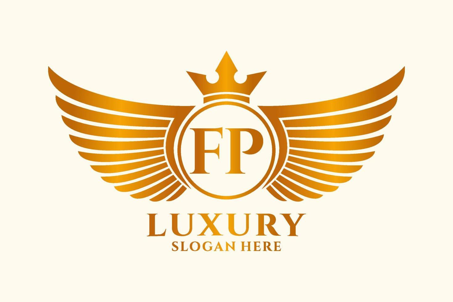 Luxury royal wing Letter FP crest Gold color Logo vector, Victory logo, crest logo, wing logo, vector logo template.
