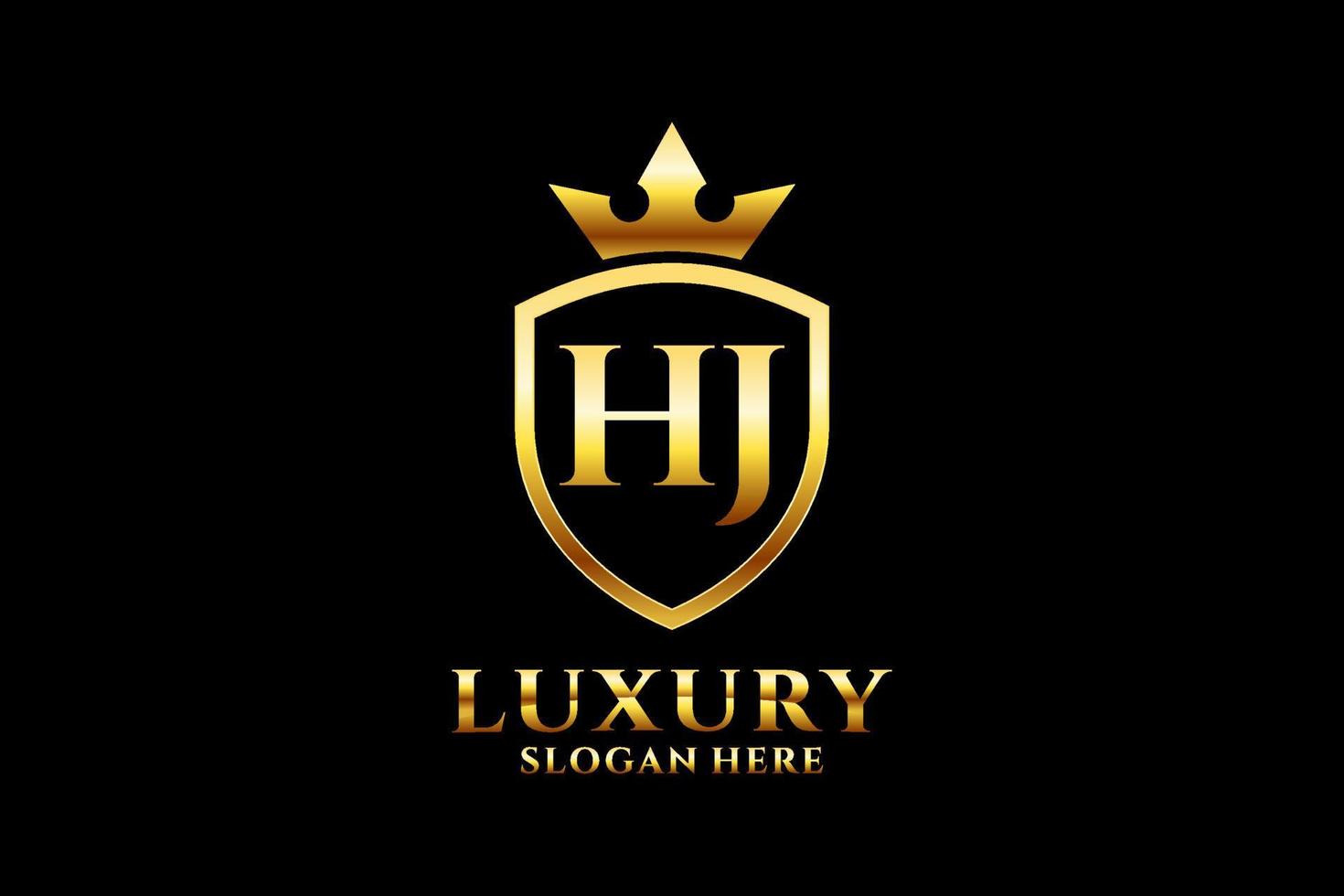 initial HJ elegant luxury monogram logo or badge template with scrolls and royal crown - perfect for luxurious branding projects vector