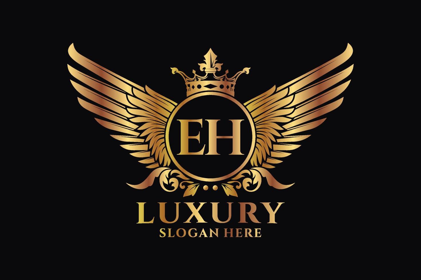 Luxury royal wing Letter EH crest Gold color Logo vector, Victory logo, crest logo, wing logo, vector logo template.