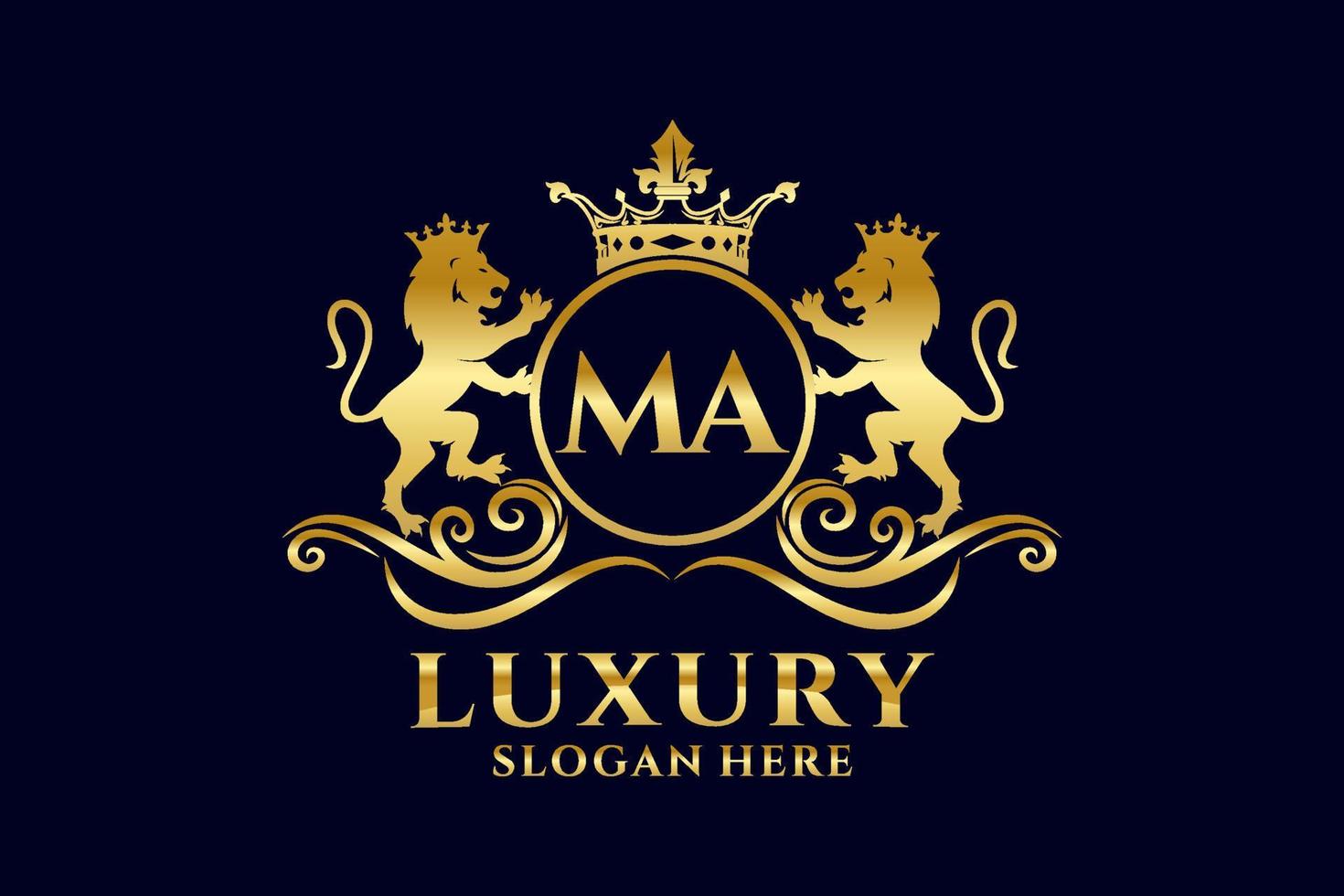 Initial MA Letter Lion Royal Luxury Logo template in vector art for luxurious branding projects and other vector illustration.