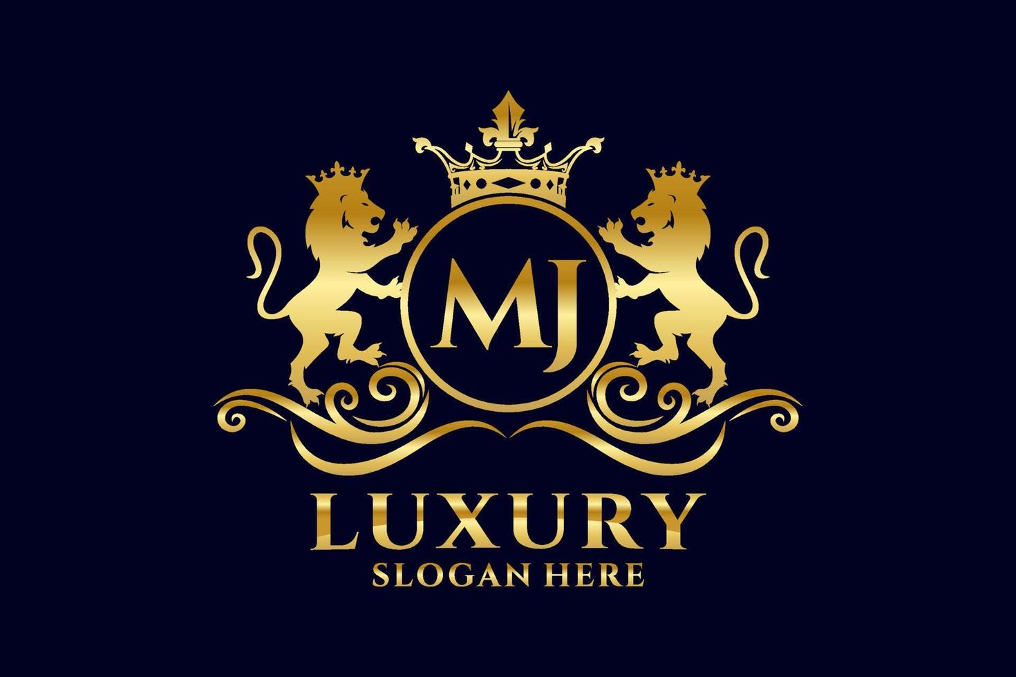 Initial MJ Letter Lion Royal Luxury Logo template in vector art for luxurious branding projects and other vector illustration.