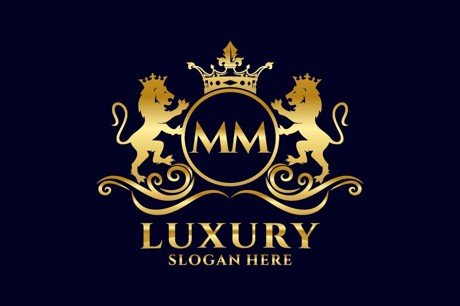 Initial MM Letter Lion Royal Luxury Logo template in vector art for luxurious branding projects and other vector illustration.