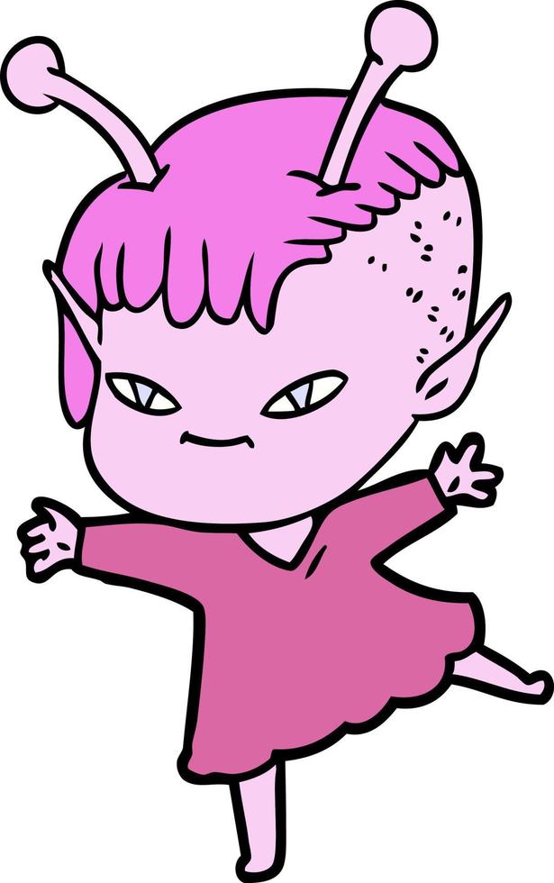 cute cartoon alien girl vector