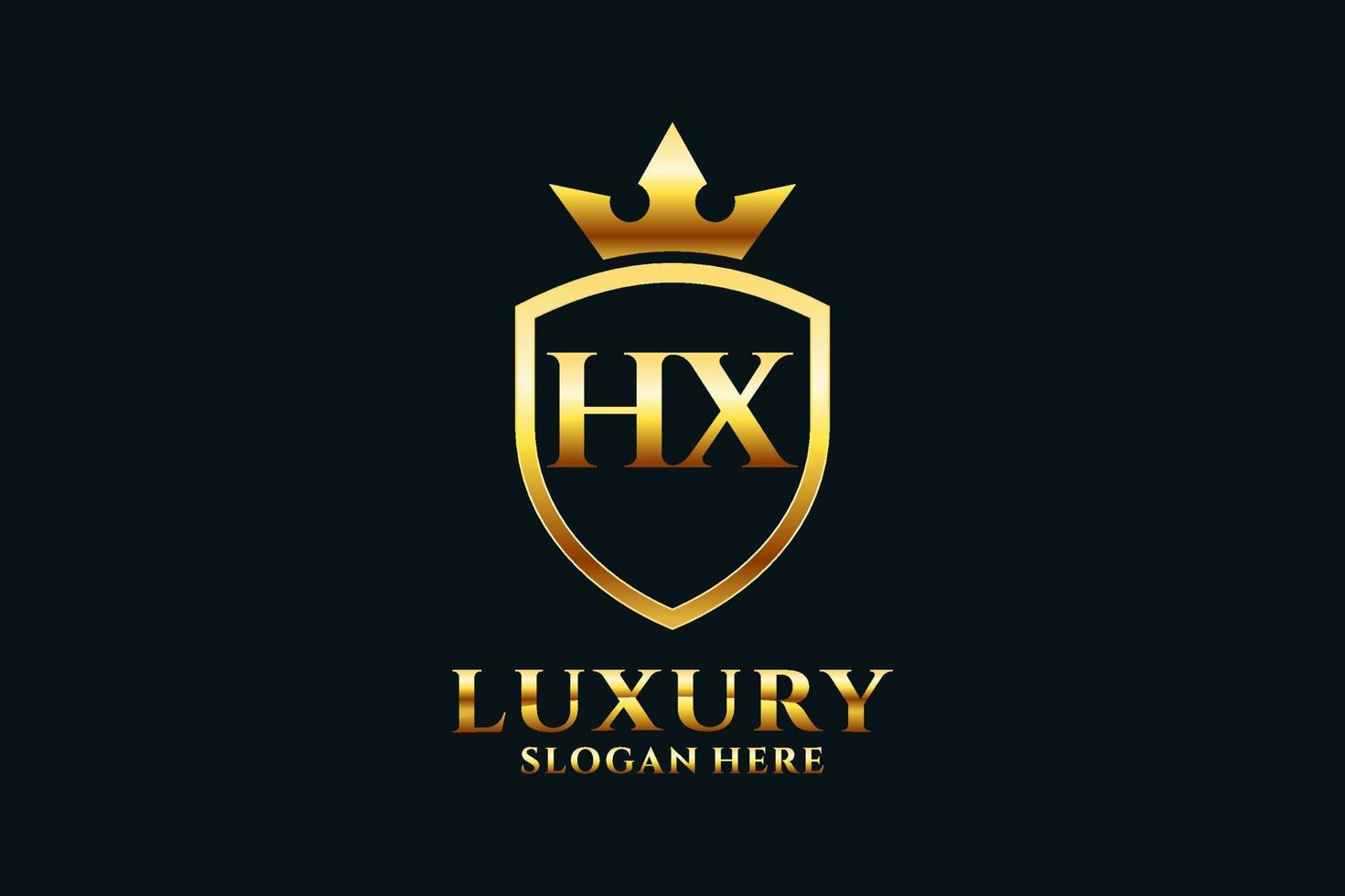 logotipo de monograma de lujo elegante hx inicial o plantilla de placa con pergaminos y corona real - perfecto para proyectos de marca de lujo vector