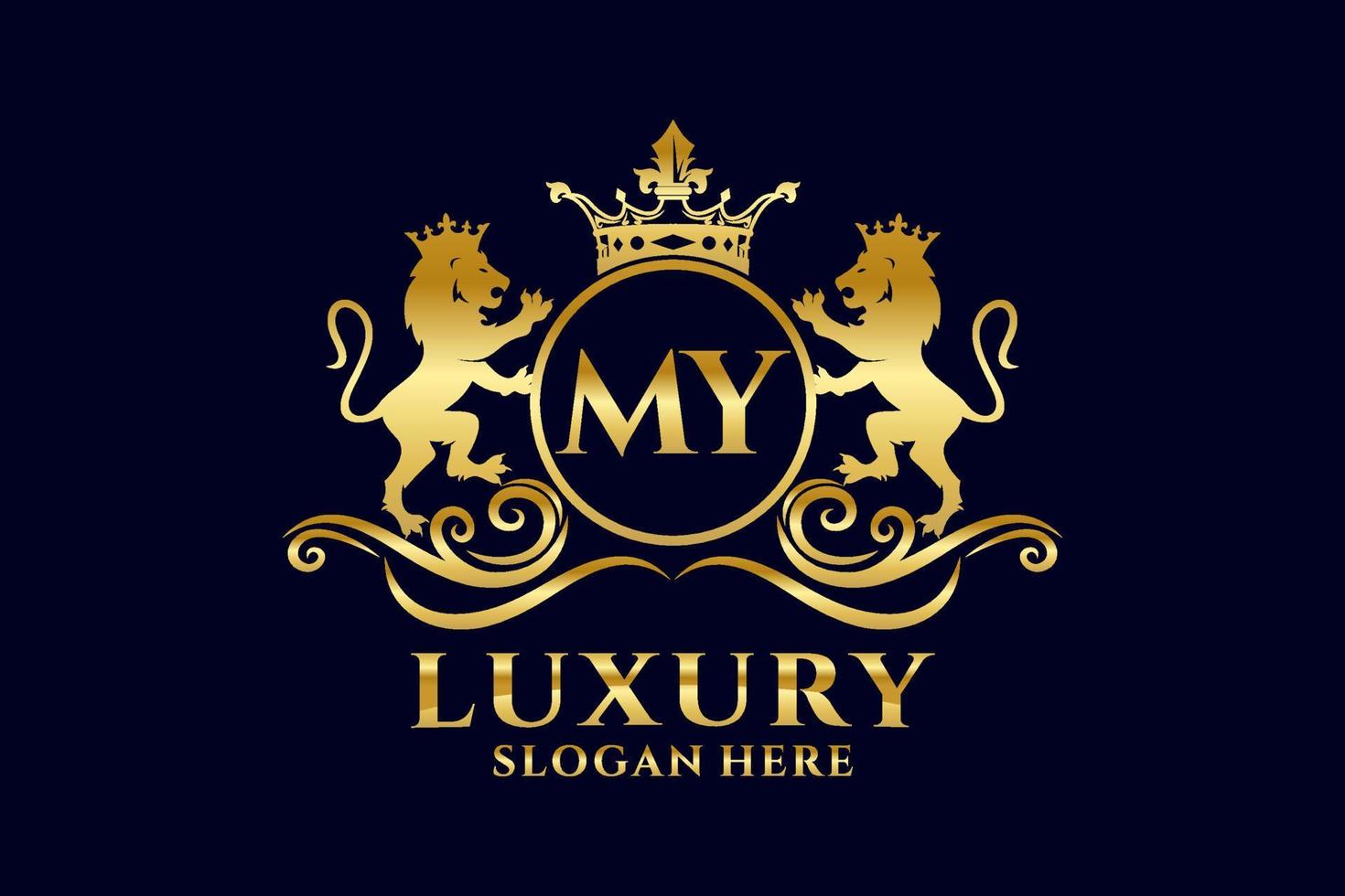 Initial MY Letter Lion Royal Luxury Logo template in vector art for luxurious branding projects and other vector illustration.