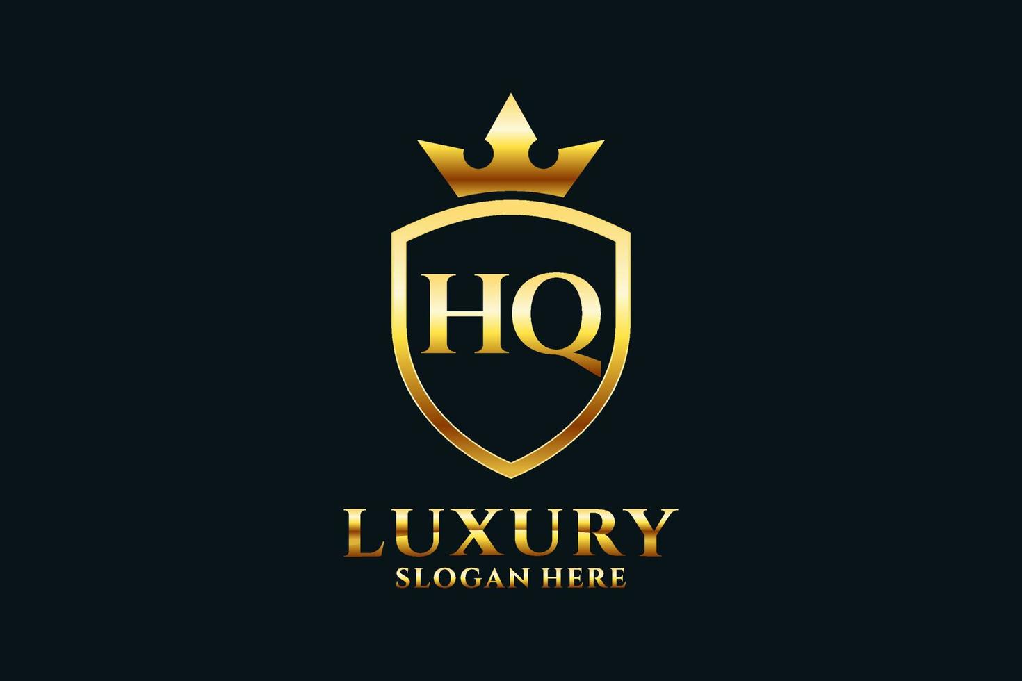 initial HQ elegant luxury monogram logo or badge template with scrolls and royal crown - perfect for luxurious branding projects vector