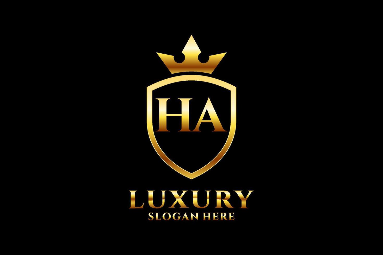 initial HA elegant luxury monogram logo or badge template with scrolls and royal crown - perfect for luxurious branding projects vector