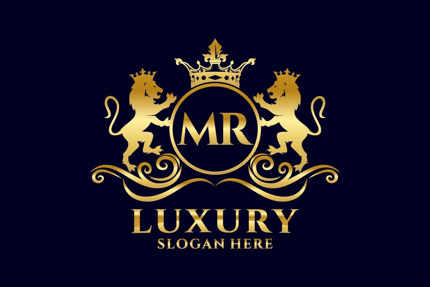 Initial MR Letter Lion Royal Luxury Logo template in vector art for luxurious branding projects and other vector illustration.