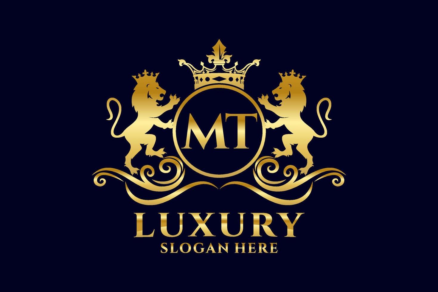 Initial MT Letter Lion Royal Luxury Logo template in vector art for luxurious branding projects and other vector illustration.