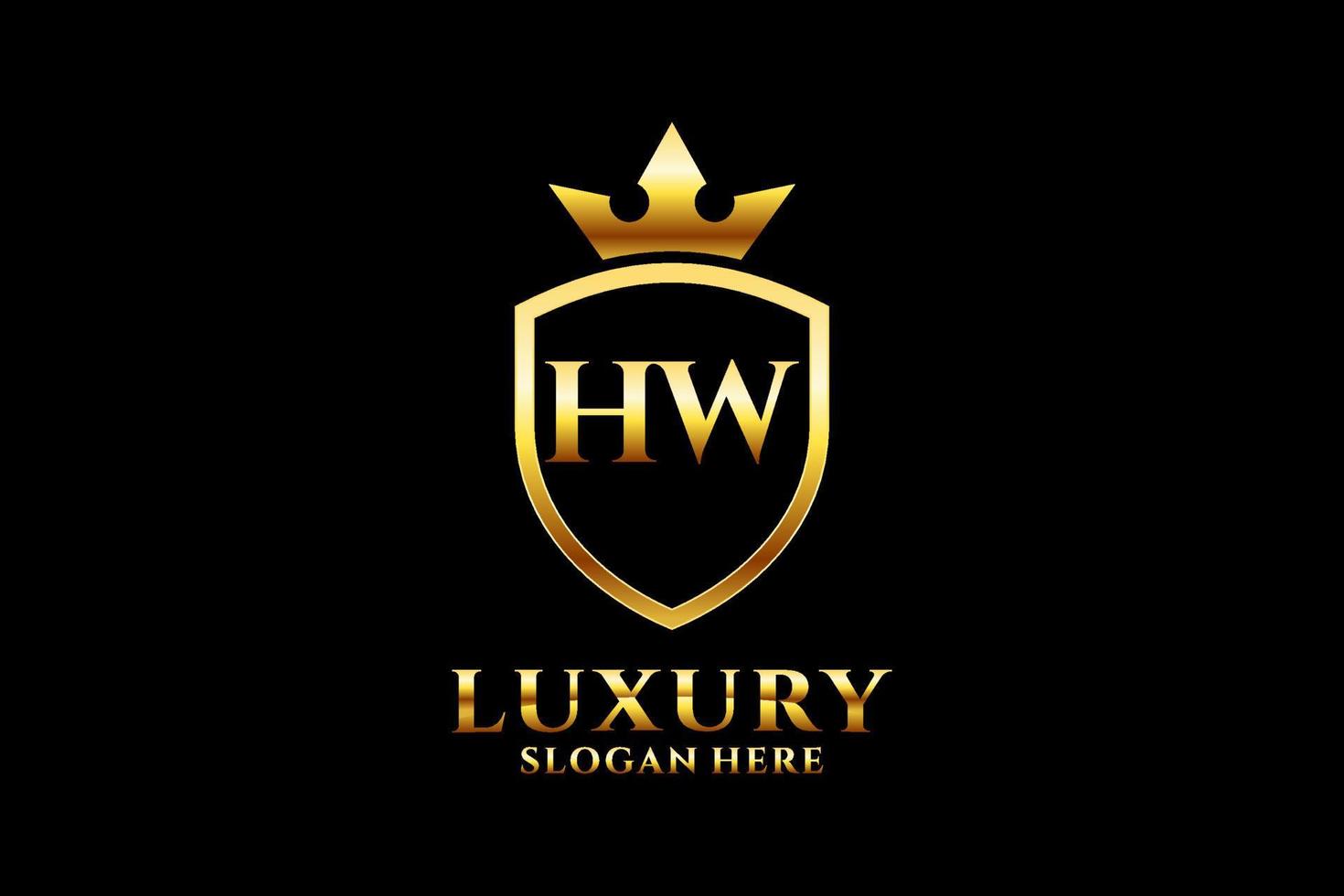 logotipo de monograma de lujo inicial hw elegante o plantilla de placa con pergaminos y corona real - perfecto para proyectos de marca de lujo vector