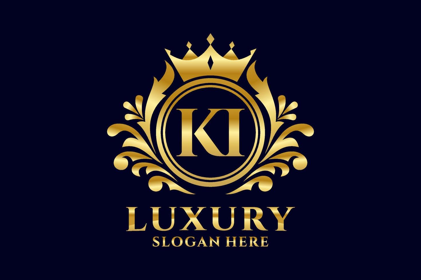 Initial KI Letter Royal Luxury Logo template in vector art for luxurious branding projects and other vector illustration.