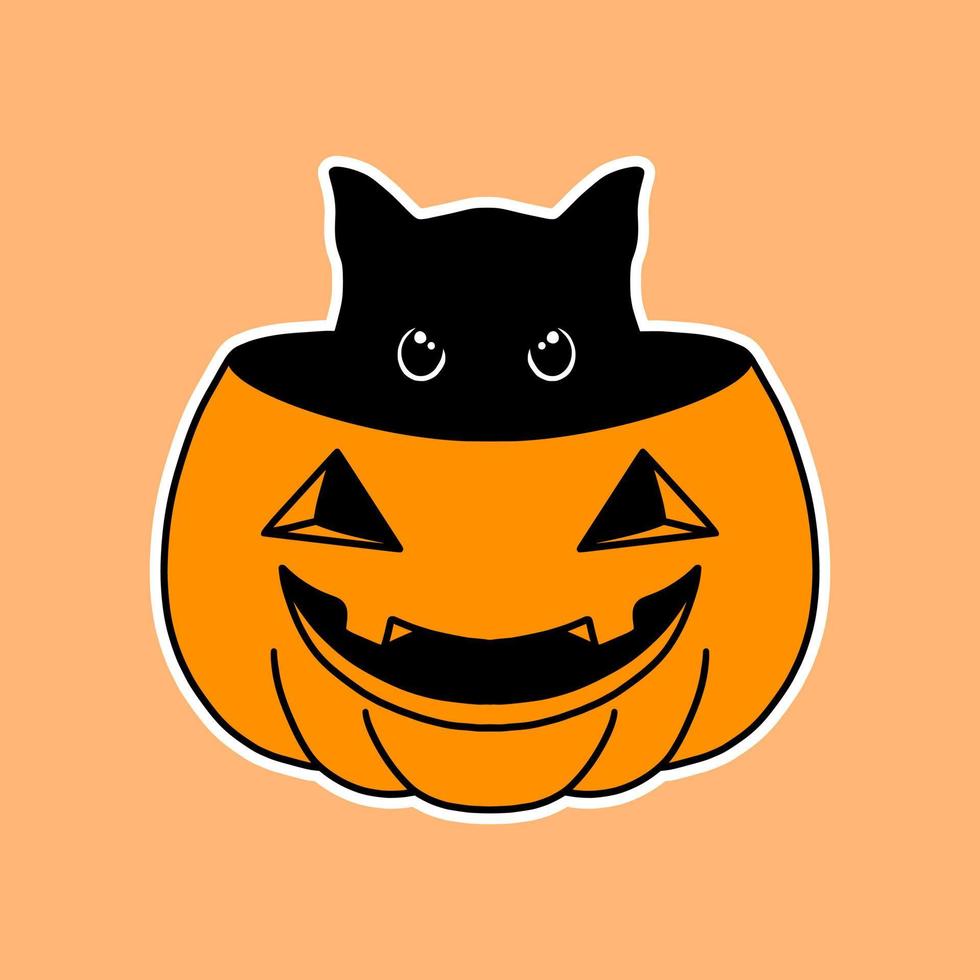Illustration of a black cat in pumpkin icon for halloween vector