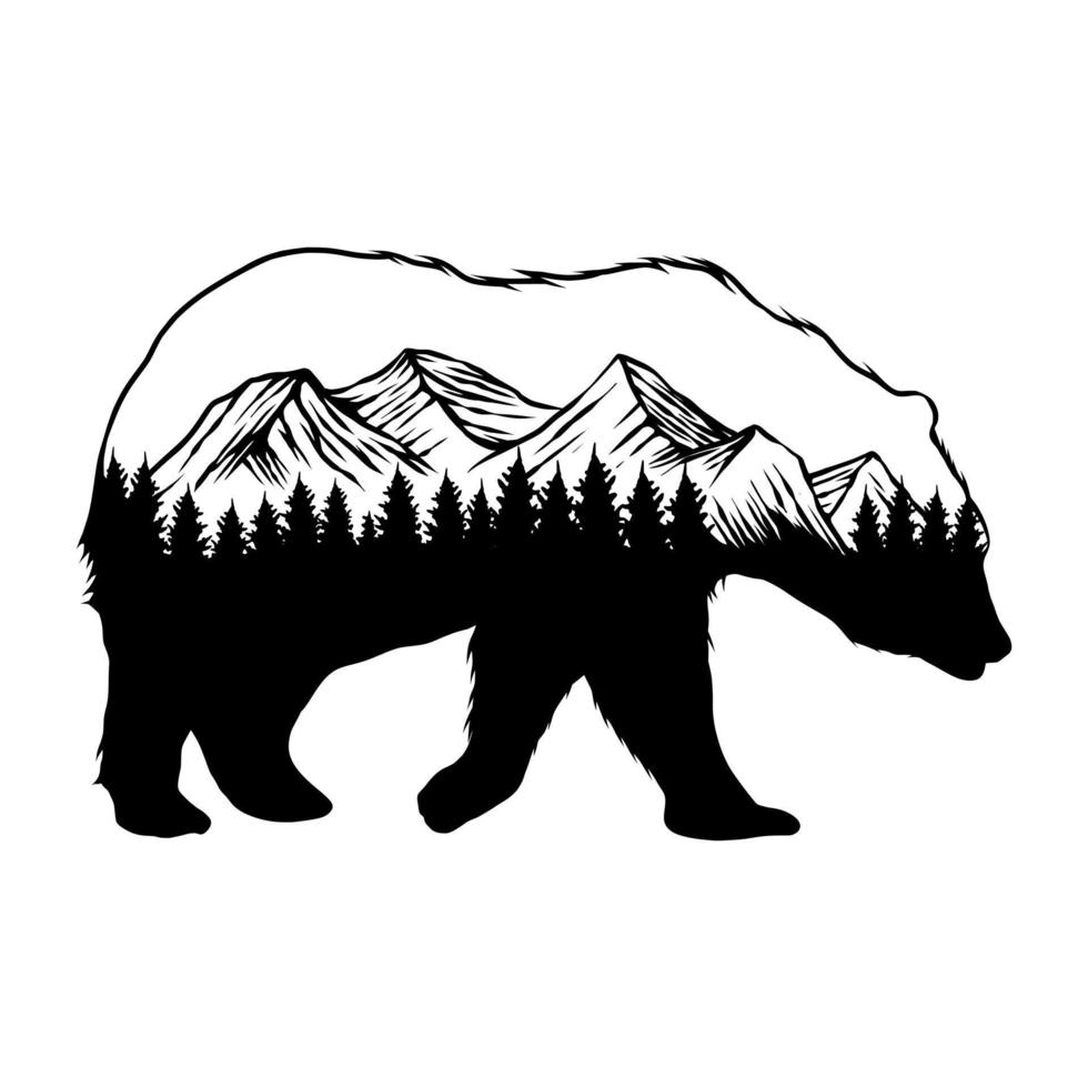 illustration of a bear with forest background vector