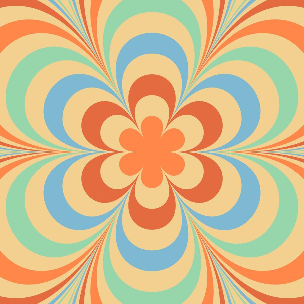 70s groovy daisy flower. Vector card in trendy retro psychedelic cartoon style. Funky hippie flower