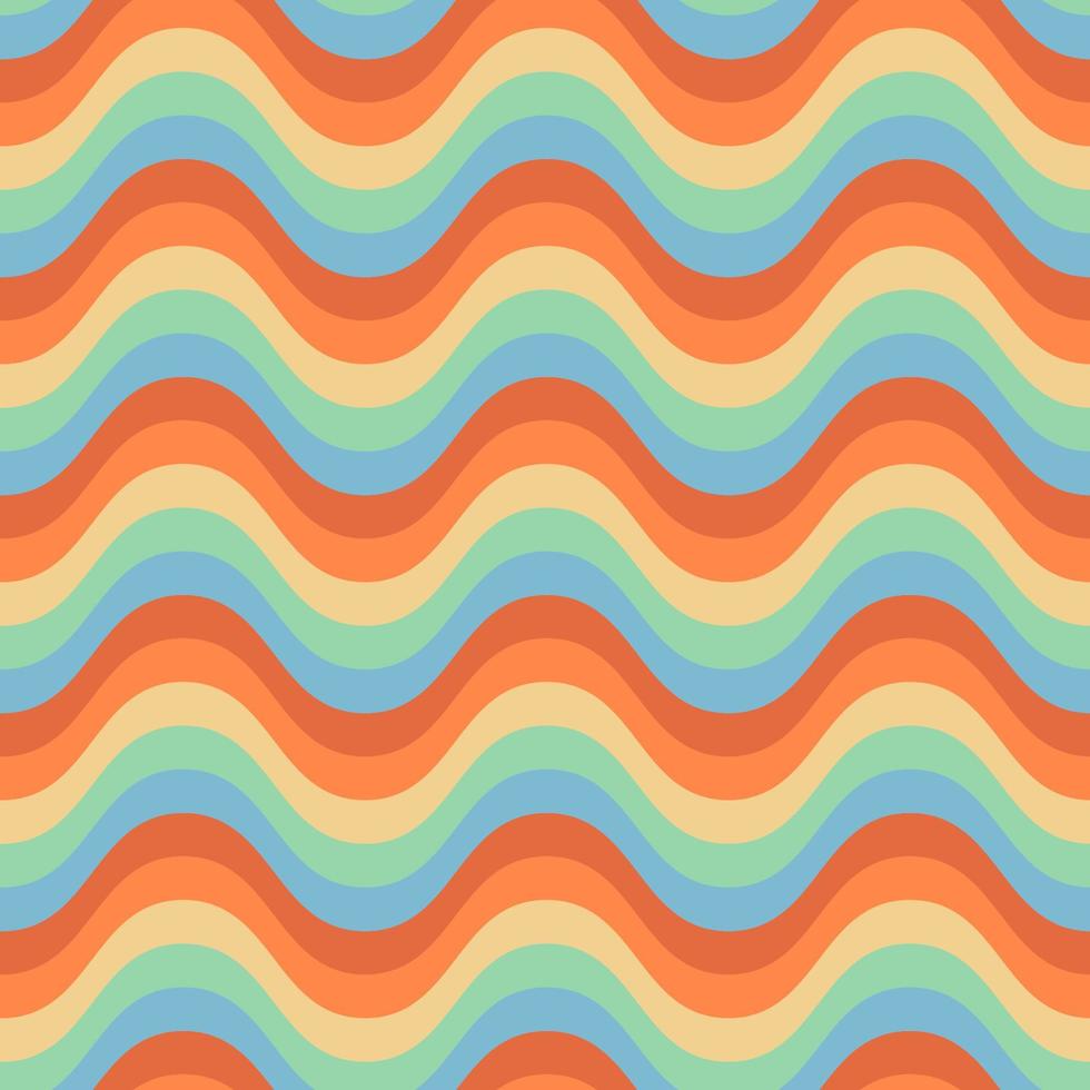 Modelo inconsútil del arco iris ondulado psicodélico maravilloso de los años 70. Fondo retro hippie funky para diseño de superficie, papel pintado, papel de regalo, textil vector