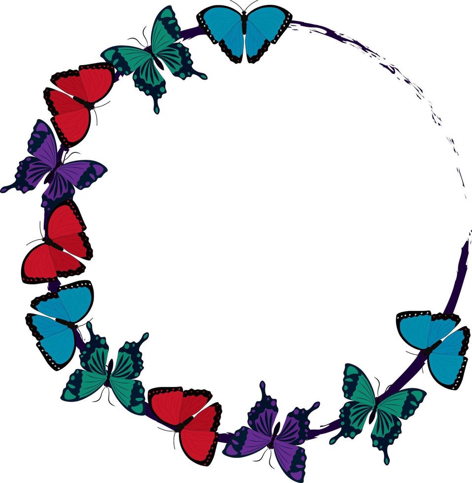 Corona circular con coloridas mariposas en la ilustración vectorial vector