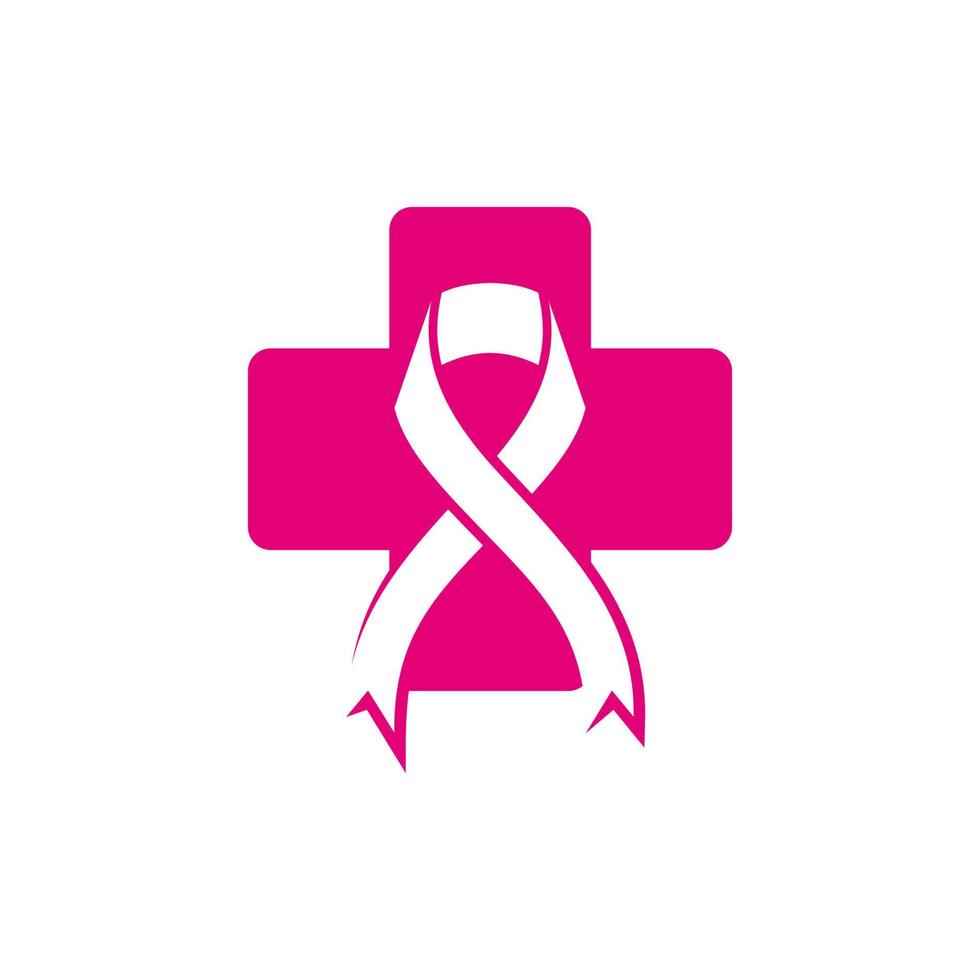 Women breast cancer logo with pink ribbon vector