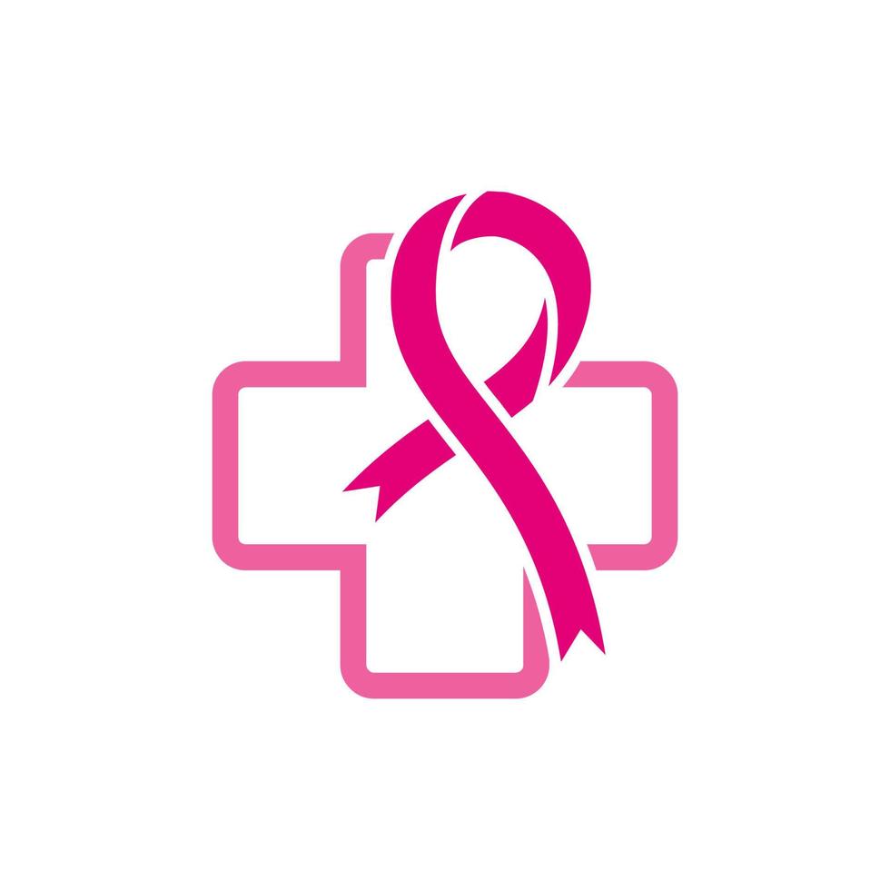 Women breast cancer logo with pink ribbon vector