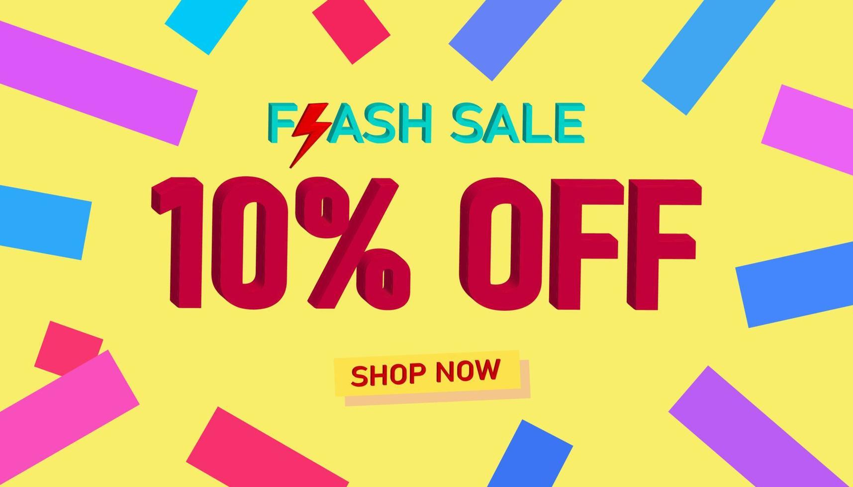 Flash Sale Discount Sales poster or banner with 3D text on yellow background, Flash Sales banner template design for social media and website. Special Offer Flash Sale campaigns or promotions. vector