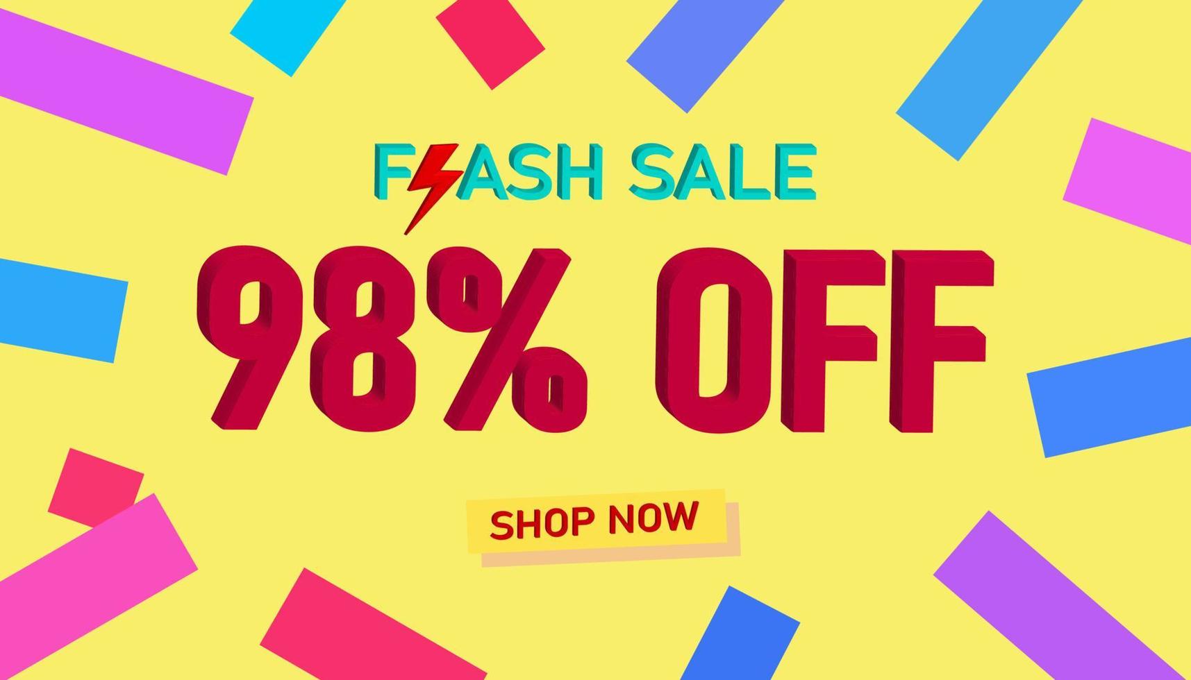 Flash Sale Discount Sales poster or banner with 3D text on yellow background, Flash Sales banner template design for social media and website. Special Offer Flash Sale campaigns or promotions. vector