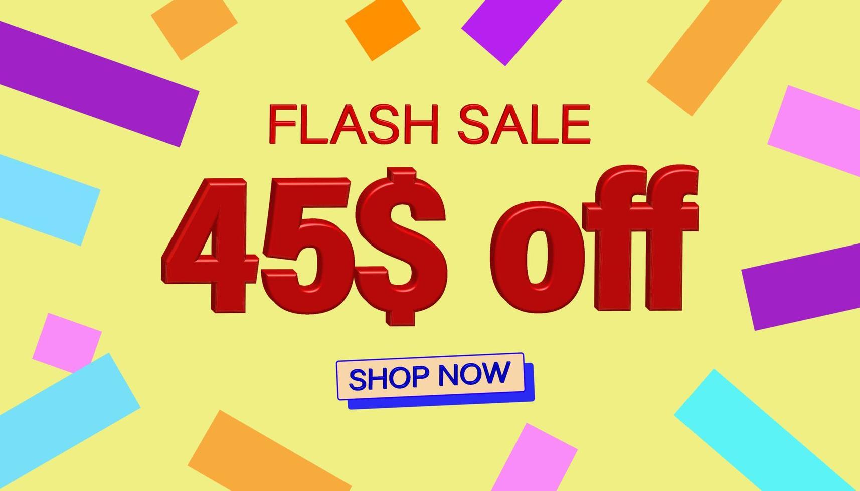 Flash Sale Discount Sales poster or banner with 3D text on yellow background, Flash Sales banner template design for social media and website. Special Offer Flash Sale campaigns or promotions. vector