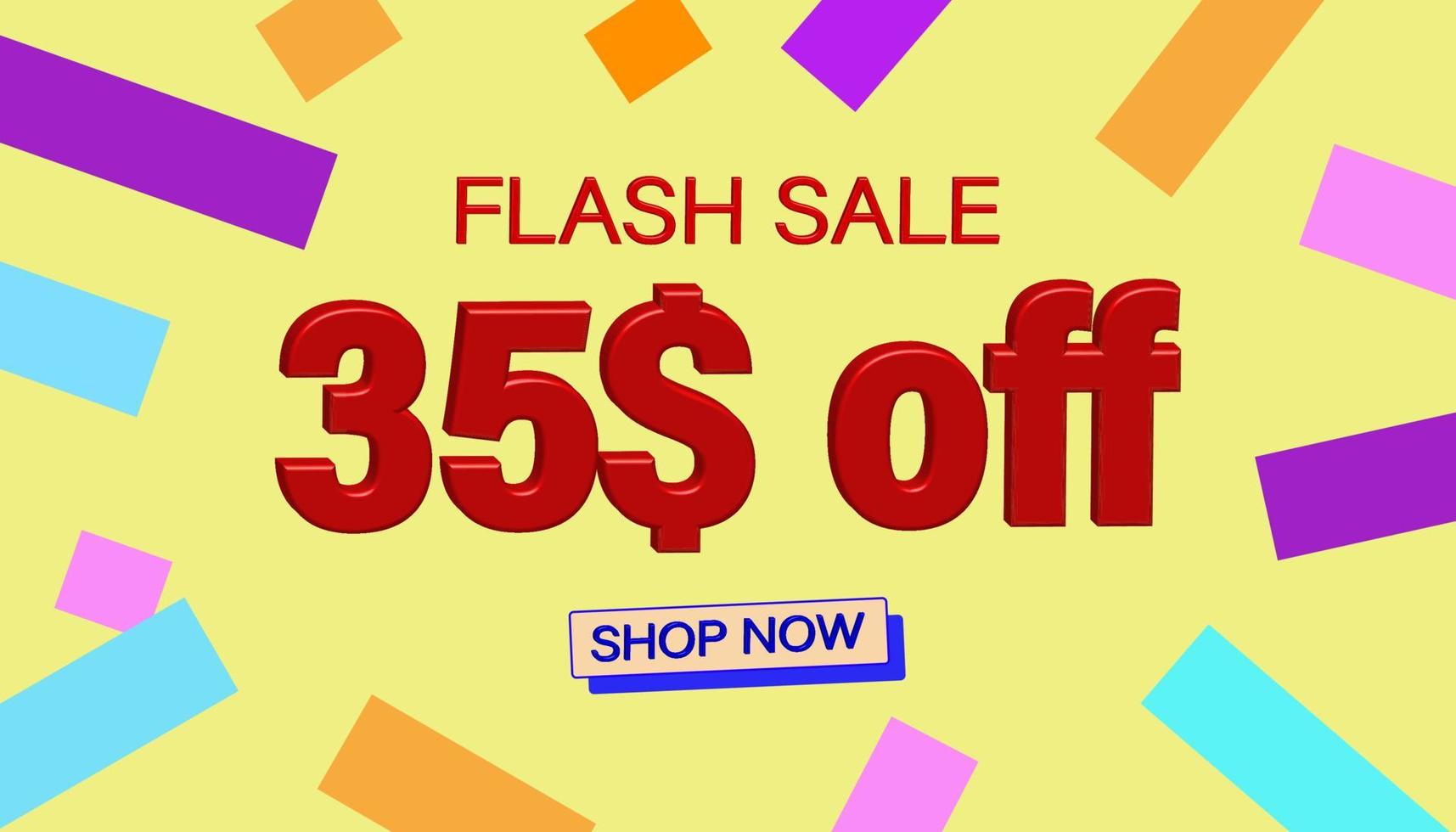 Flash Sale Discount Sales poster or banner with 3D text on yellow background, Flash Sales banner template design for social media and website. Special Offer Flash Sale campaigns or promotions. vector