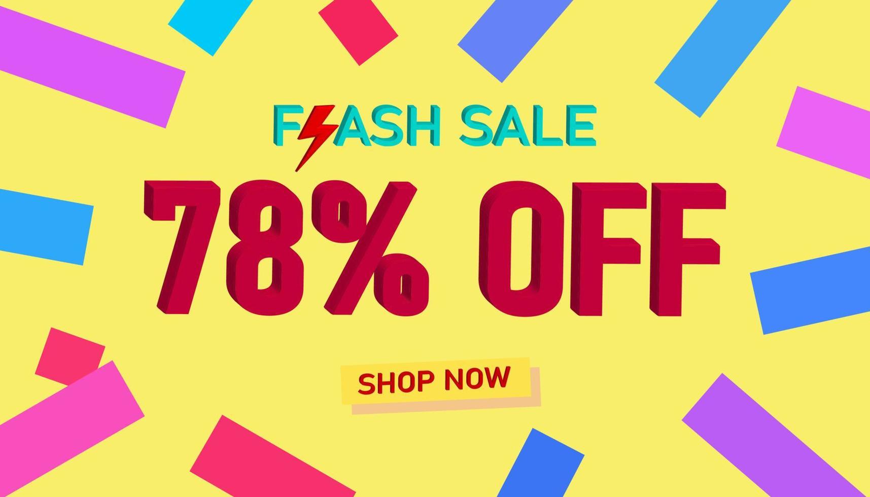 Flash Sale Discount Sales poster or banner with 3D text on yellow background, Flash Sales banner template design for social media and website. Special Offer Flash Sale campaigns or promotions. vector