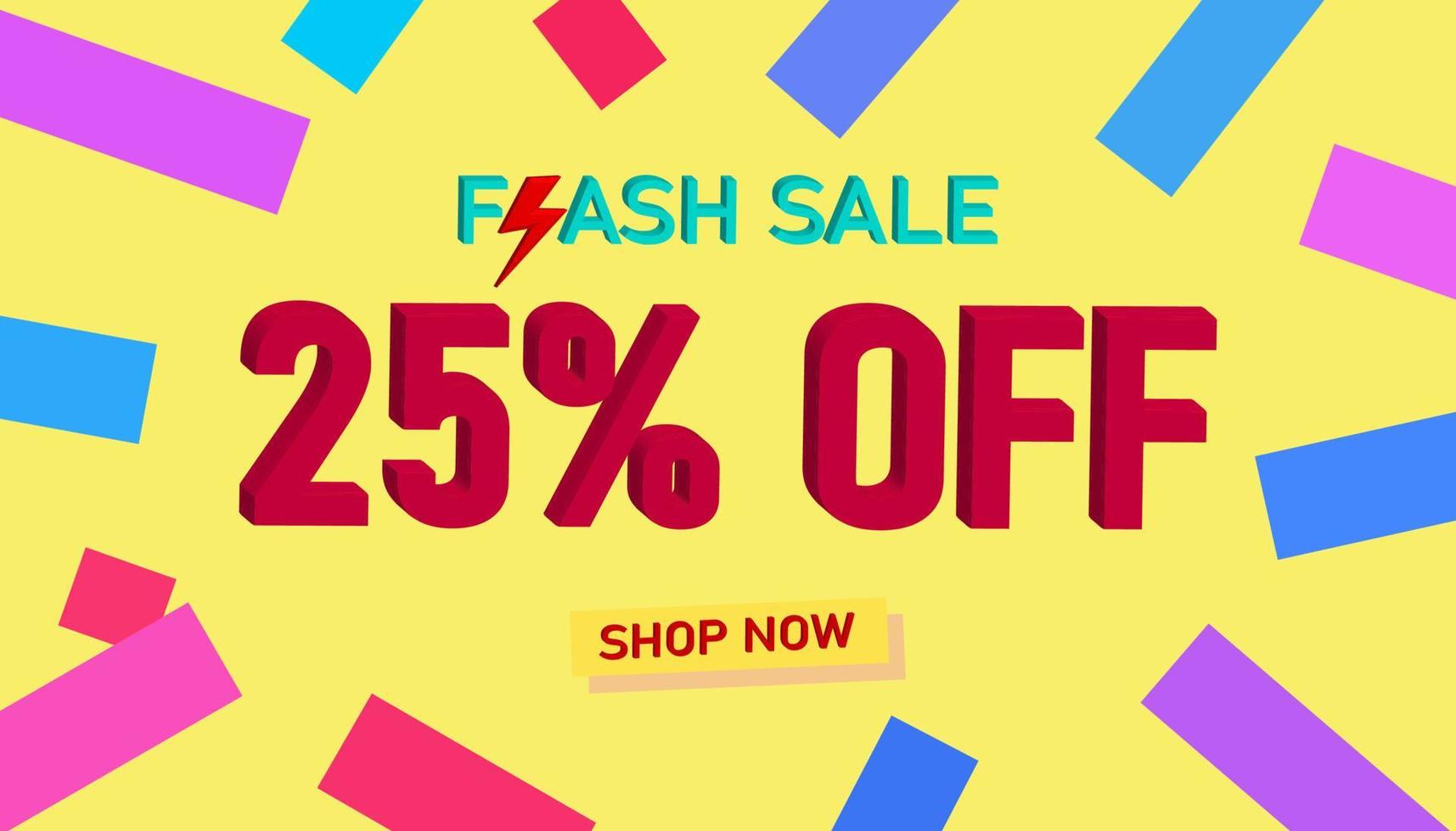 Flash Sale Discount Sales poster or banner with 3D text on yellow background, Flash Sales banner template design for social media and website. Special Offer Flash Sale campaigns or promotions. vector