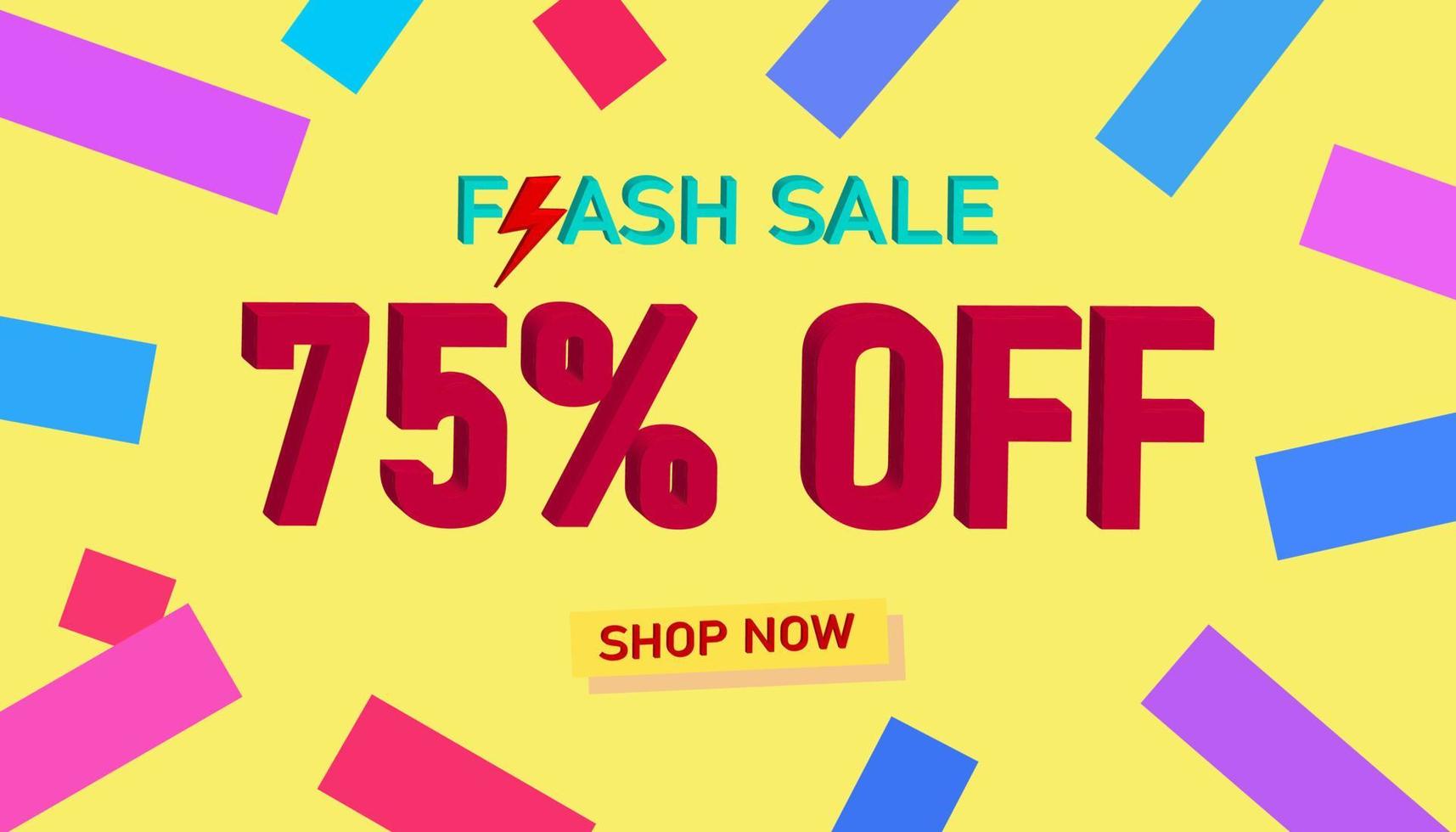 Flash Sale Discount Sales poster or banner with 3D text on yellow background, Flash Sales banner template design for social media and website. Special Offer Flash Sale campaigns or promotions. vector