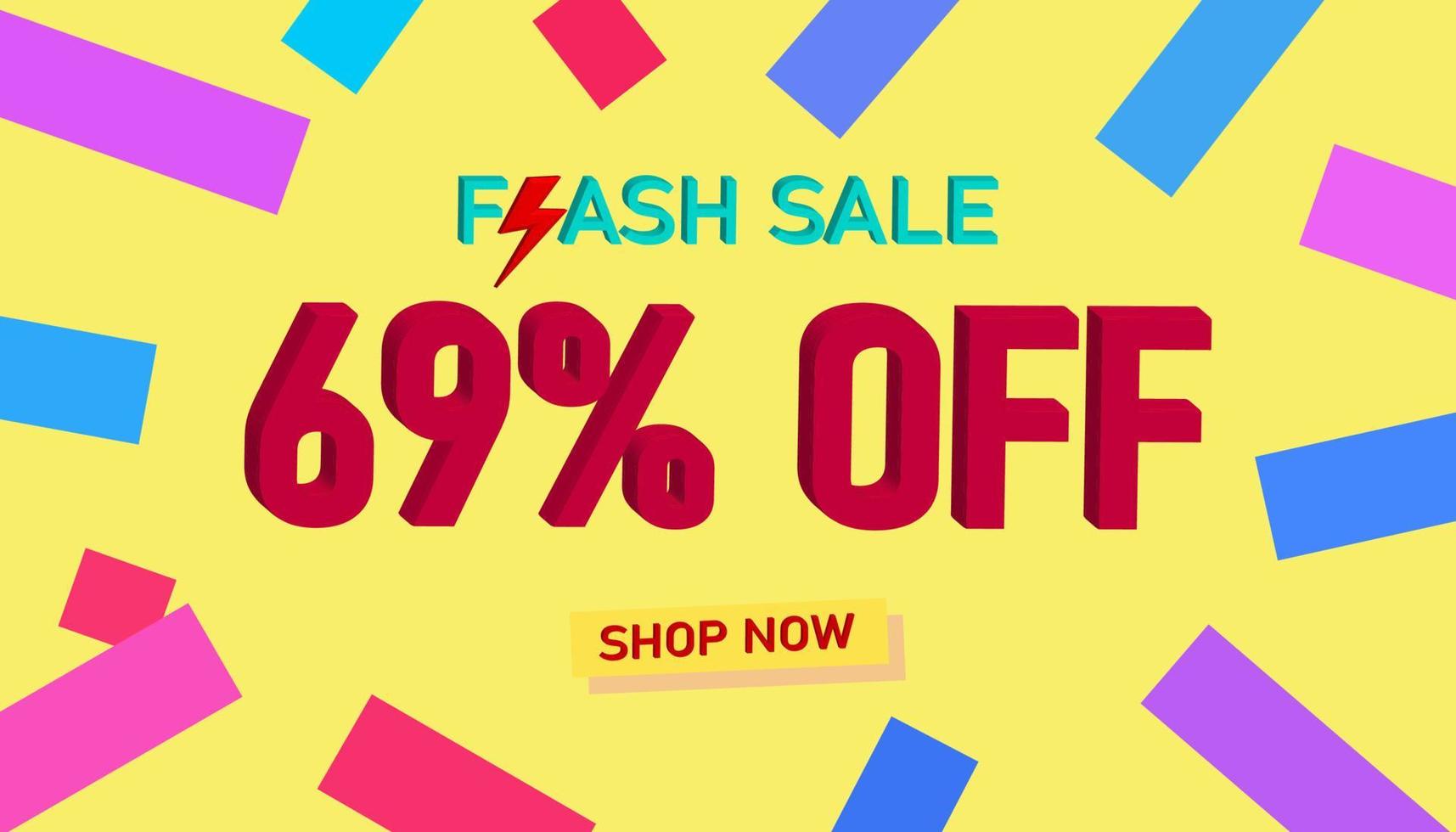 Flash Sale Discount Sales poster or banner with 3D text on yellow background, Flash Sales banner template design for social media and website. Special Offer Flash Sale campaigns or promotions. vector