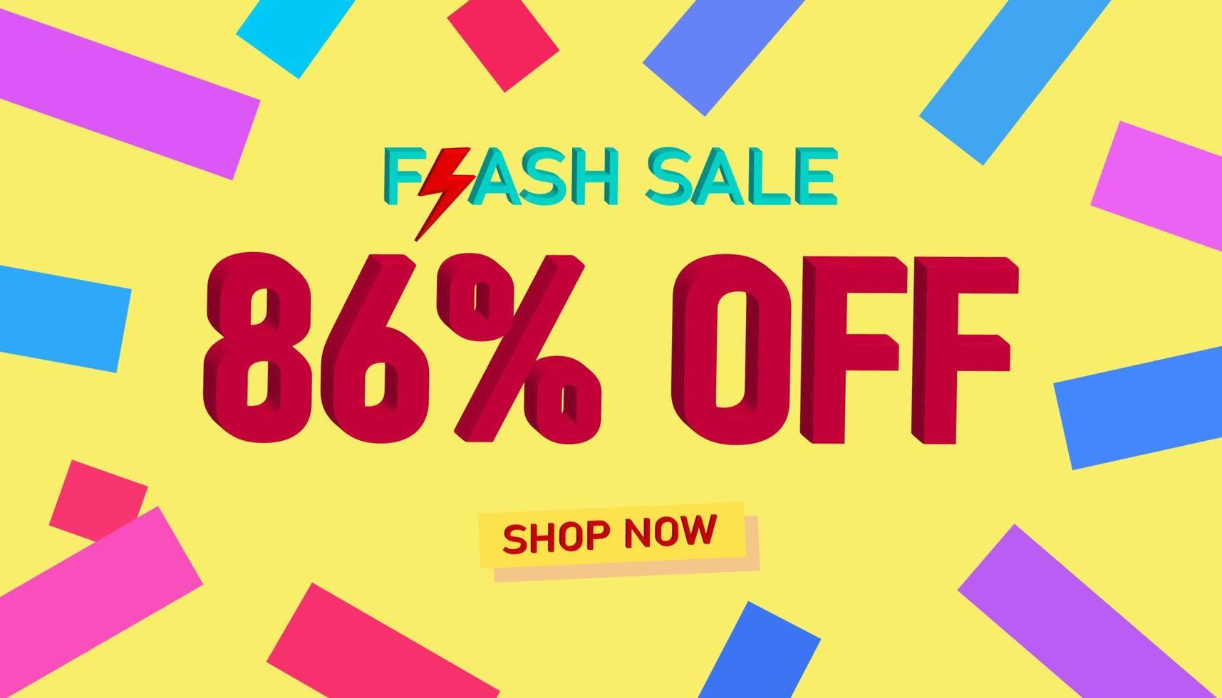 Flash Sale Discount Sales poster or banner with 3D text on yellow background, Flash Sales banner template design for social media and website. Special Offer Flash Sale campaigns or promotions. vector