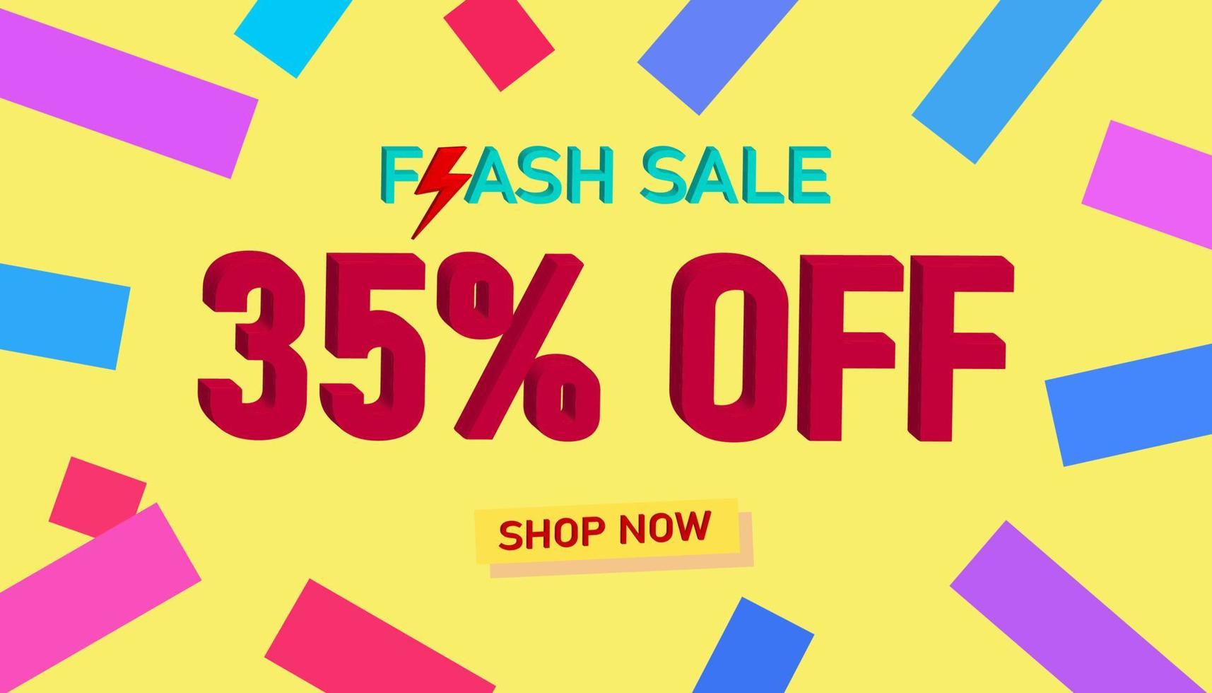 Flash Sale Discount Sales poster or banner with 3D text on yellow background, Flash Sales banner template design for social media and website. Special Offer Flash Sale campaigns or promotions. vector