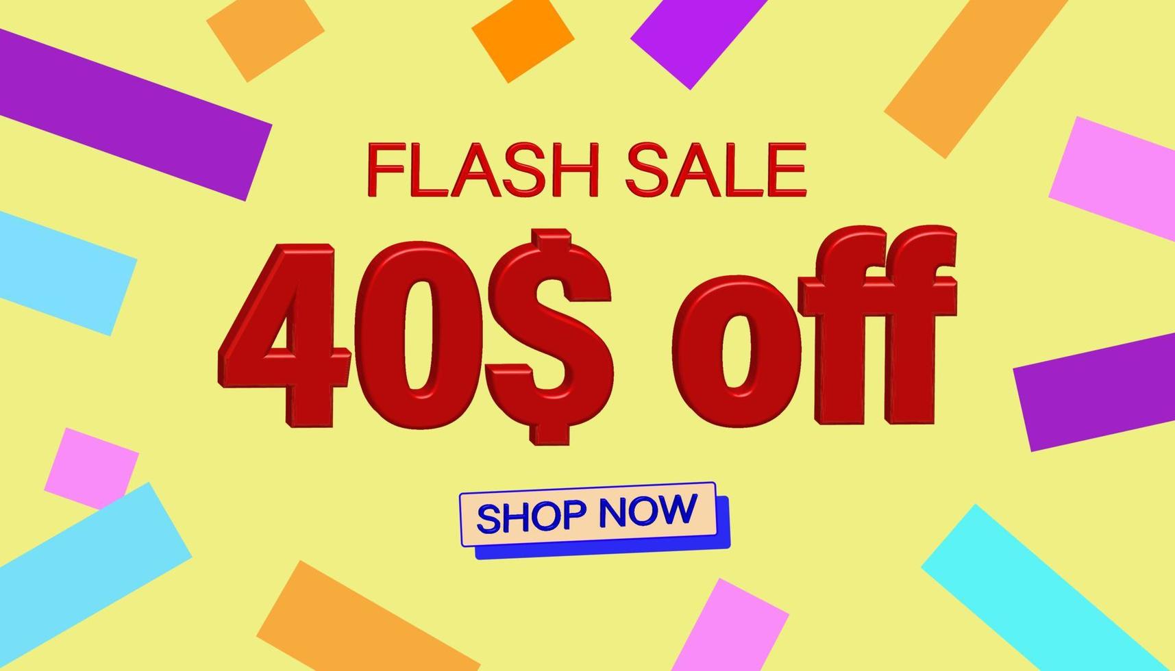 Flash Sale Discount Sales poster or banner with 3D text on yellow background, Flash Sales banner template design for social media and website. Special Offer Flash Sale campaigns or promotions. vector