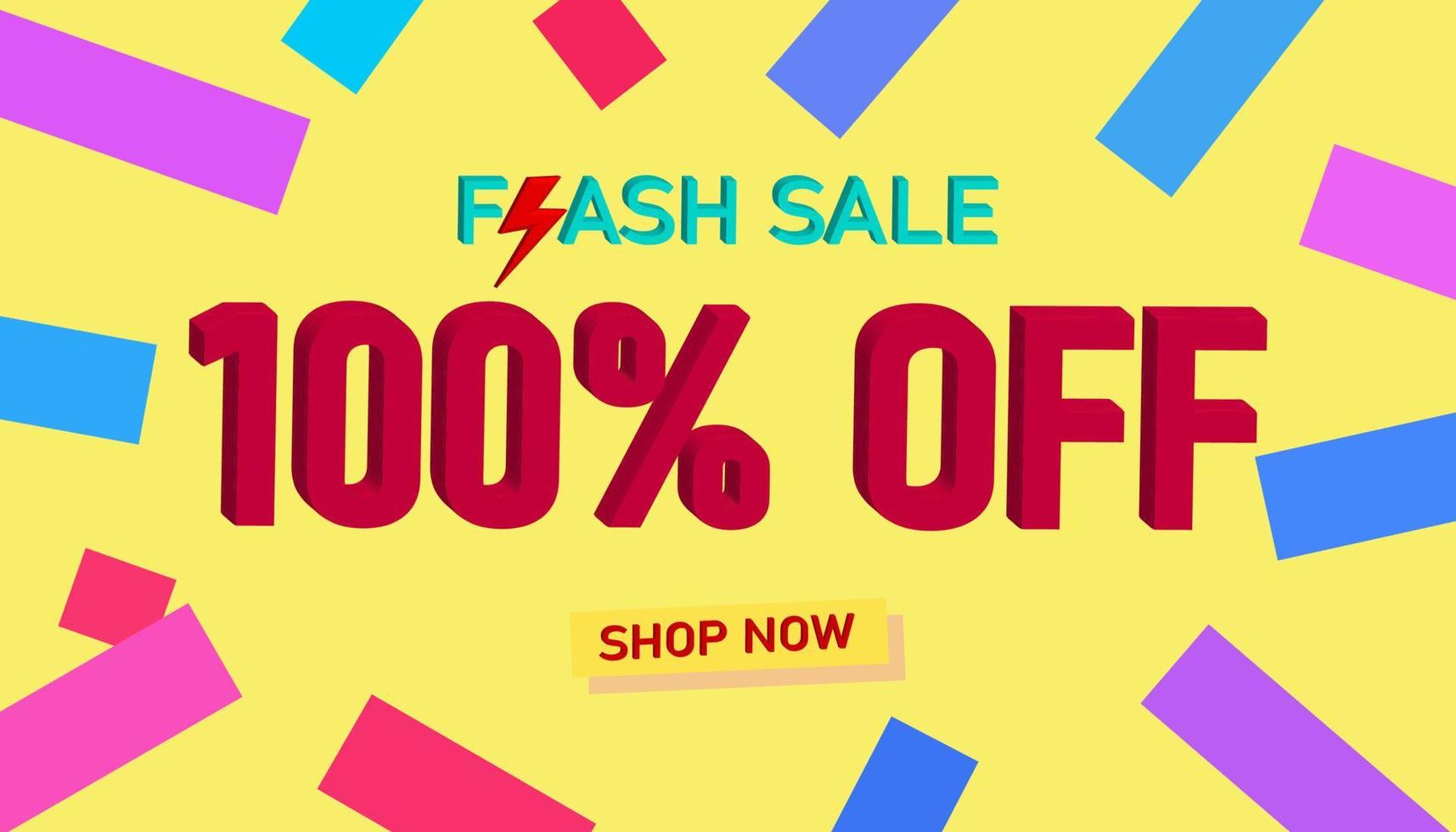 Flash Sale Discount Sales poster or banner with 3D text on yellow background, Flash Sales banner template design for social media and website. Special Offer Flash Sale campaigns or promotions. vector